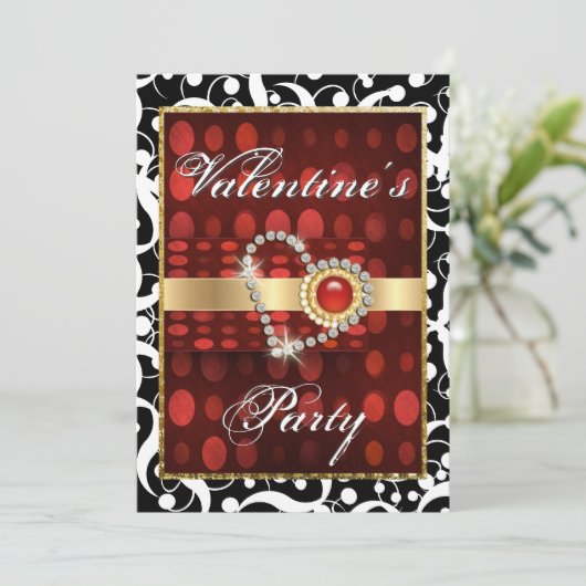 "Valentijnsdag" rode zwarte elegant hart Kaart (Staand voorkant)