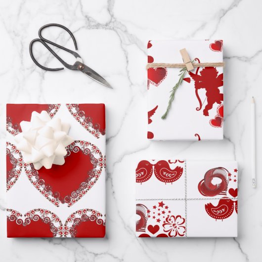 Valentijnsdag Romantic Heart LoveBirds Cupid Art Inpakpapier Vel (Voorkant)