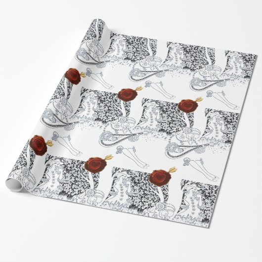 VALENTIJNSDAG ROMANTIC LOVERS RED WAX SEAL HEART CADEAUPAPIER (Uitgerold)