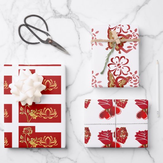 Valentijnsdag Romantic Roos Sweeping Heart Flora Inpakpapier Vel (Voorkant)