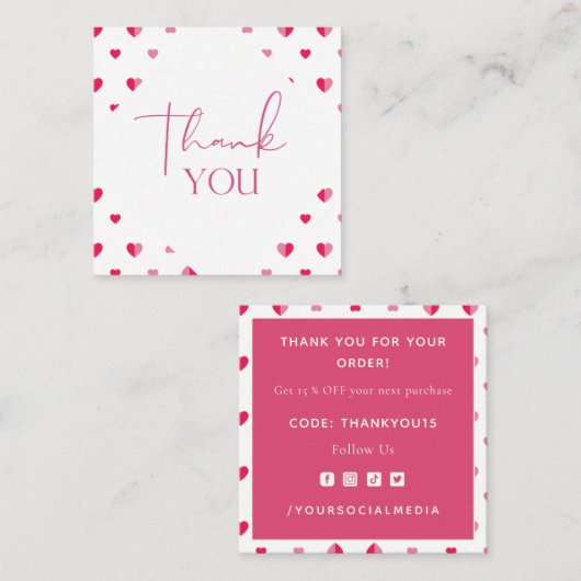 Valentijnsdag Romantic Roze rood hart Dank u Vierkante Visitekaartje (Voorkant / Achterkant)