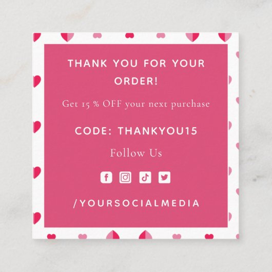 Valentijnsdag Romantic Roze rood hart Dank u Vierkante Visitekaartje (Achterkant)