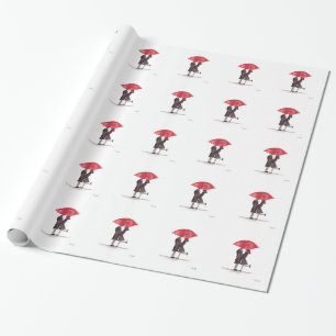 Valentijnsdag romantisch koppel met rode paraplu cadeaupapier