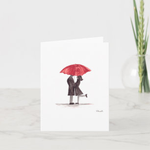 Valentijnsdag romantisch koppel met rode paraplu feestdagen kaart