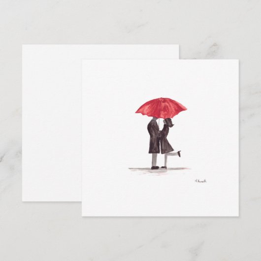 Valentijnsdag romantisch koppel met rode paraplu feestdagenkaart (Voorkant / Achterkant)