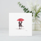 Valentijnsdag romantisch koppel met rode paraplu feestdagenkaart (Staand voorkant)