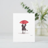 Valentijnsdag romantisch koppel met rode paraplu feestdagenkaart (Staand voorkant)