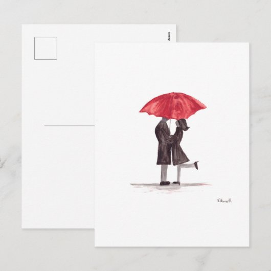 Valentijnsdag romantisch koppel met rode paraplu feestdagenkaart (Voorkant / Achterkant)