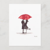 Valentijnsdag romantisch koppel met rode paraplu feestdagenkaart (Voorkant)