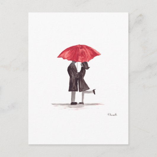 Valentijnsdag romantisch koppel met rode paraplu feestdagenkaart (Voorkant)
