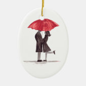 Valentijnsdag romantisch koppel met rode paraplu keramisch ornament (Voorkant)