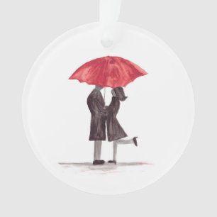 Valentijnsdag romantisch koppel met rode paraplu ornament