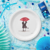 Valentijnsdag romantisch koppel met rode paraplu papieren bordje (Feest)