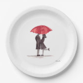 Valentijnsdag romantisch koppel met rode paraplu papieren bordje (Voorkant)