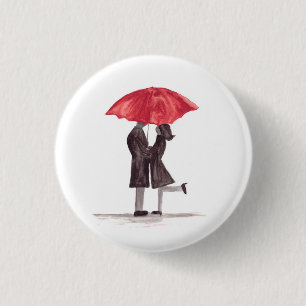 Valentijnsdag romantisch koppel met rode paraplu ronde button 3,2 cm