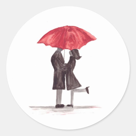 Valentijnsdag romantisch koppel met rode paraplu ronde sticker (Voorkant)