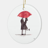 Valentijnsdag romantisch koppel rode paraplu keramisch ornament (Links)