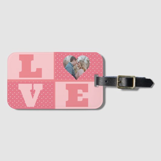 Valentijnsdag romantisch roze liefde hart foto bagagelabel (Voorkant (horizontaal))