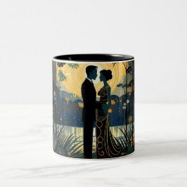 Valentijnsdag Romantisch Stel Silhouet Liefde Tweekleurige Koffiemok