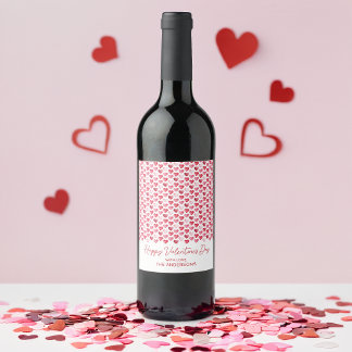 Valentijnsdag Rood en Roze Aquarel Harten Wijn Etiket