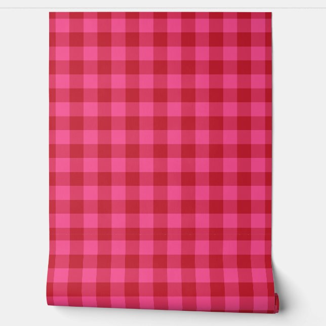 Valentijnsdag Rood en Roze Gingham Karo Behang (Afrollen)