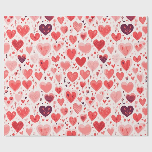 Valentijnsdag rood en roze harten cadeaupapier (Vlak)
