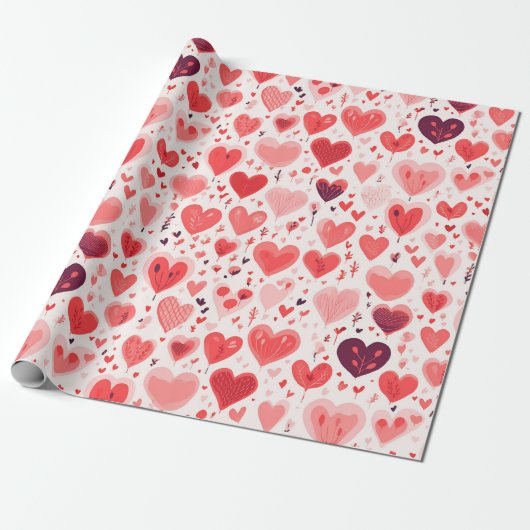 Valentijnsdag rood en roze harten cadeaupapier (Uitgerold)
