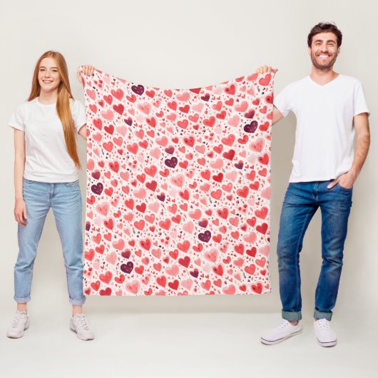 Valentijnsdag Rood en Roze Harten Fleece Deken (In situ)