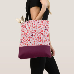 Valentijnsdag Rood en Roze Harten Kleurblok Tote Bag