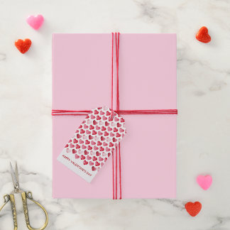Valentijnsdag Rood en Roze Waterverf Harten Cadeaulabel