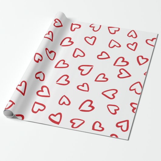 Valentijnsdag rood en wit hartpatroon cadeaupapier (Uitgerold)