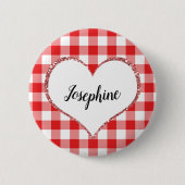 Valentijnsdag Rood Gingham Hart Aangepaste Naam Ronde Button 5,7 Cm (Voorkant)