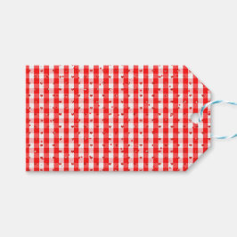 Valentijnsdag rood gingham stijfpatroon cadeaulabel