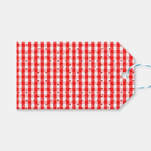 Valentijnsdag rood gingham stijfpatroon cadeaulabel (Voorkant (Horizontaal))