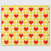 Valentijnsdag Rood Hart Geel Gingham Patroon Cadeaupapier (Vlak)