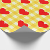 Valentijnsdag Rood Hart Geel Gingham Patroon Cadeaupapier (Hoek)