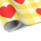 Valentijnsdag Rood Hart Geel Gingham Patroon Cadeaupapier (Rol Hoek)