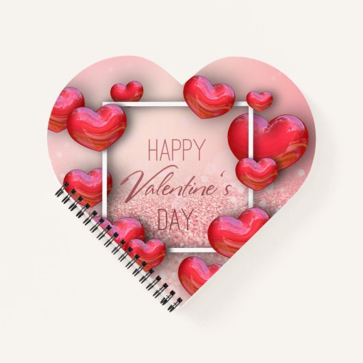 Valentijnsdag Rood hart Glitter Spiral Notitieboek (Voorkant)