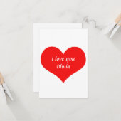 Valentijnsdag Rood Hart Lieve Aangepaste Naam Teks Kaart (Voorkant / Achterkant in situ)