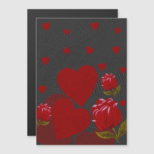 Valentijnsdag, rood hart, rode roos op grijs (Voorkant / Achterkant)