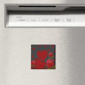 Valentijnsdag, rood hart, rode roos op grijs magneet (Insitu (Vaatwasser))