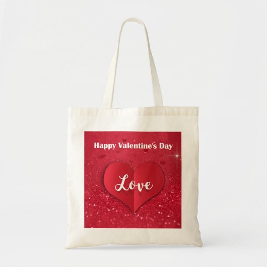Valentijnsdag Rood papier Hart Glitter Budget Tas (Voorkant)