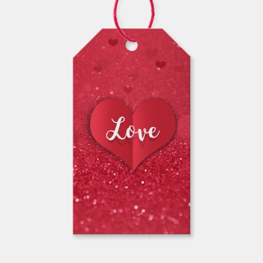 Valentijnsdag Rood Papier Hart Glitter - Cadeau La Cadeaulabel (Voorkant)