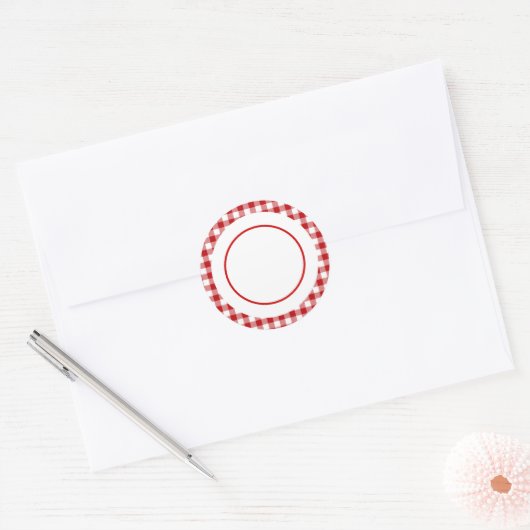 Valentijnsdag, Rood Plaid Ronde Sticker (Envelop)