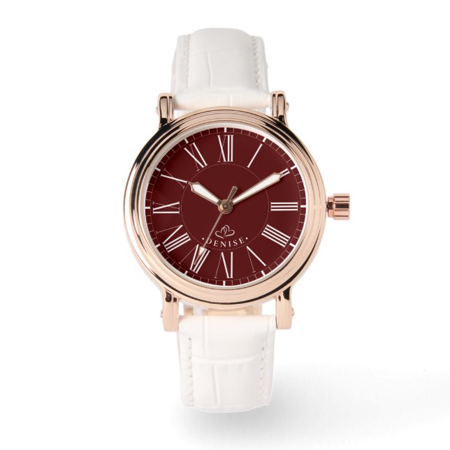 Valentijnsdag Rood Romantisch Minimaal Modern Rome Horloge (Voorkant)