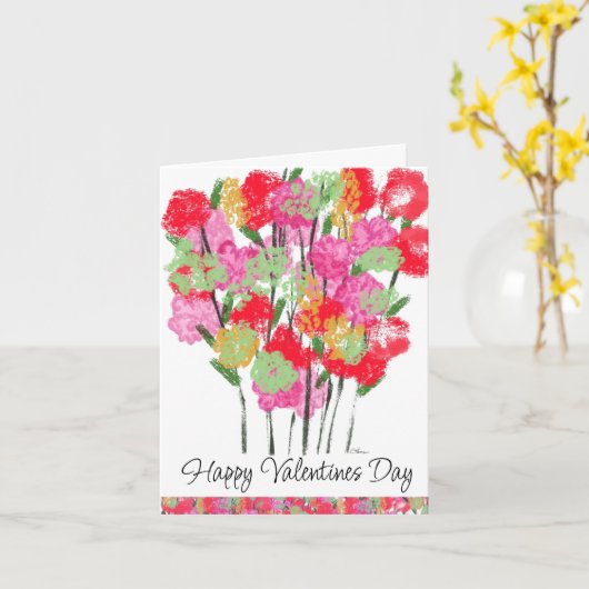 Valentijnsdag Rood Roze Bloemboeket Kaart (Gele Bloem)