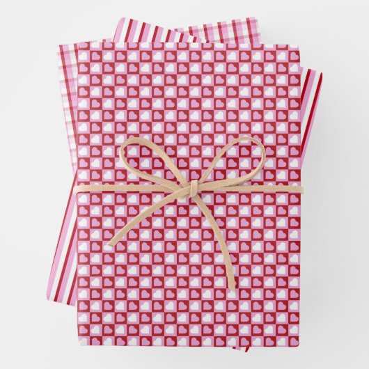 Valentijnsdag Rood Roze Harten Strepen Patroon  Inpakpapier Vel (In situ)