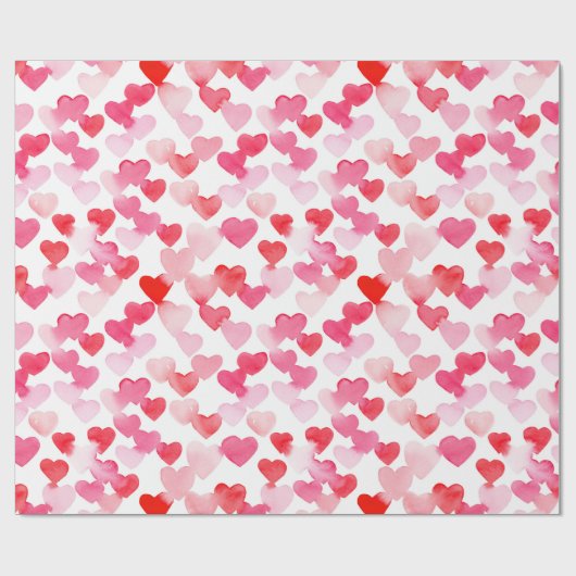 Valentijnsdag Rood & Roze Waterverf Harten Cadeaupapier (Vlak)