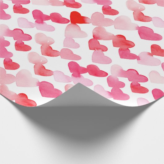 Valentijnsdag Rood & Roze Waterverf Harten Cadeaupapier (Hoek)