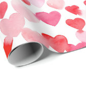 Valentijnsdag Rood & Roze Waterverf Harten Cadeaupapier (Rol Hoek)